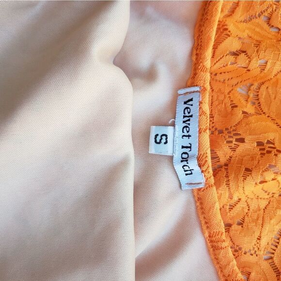 Orange Lace Low Back Mini Dress - Picture 3 of 6